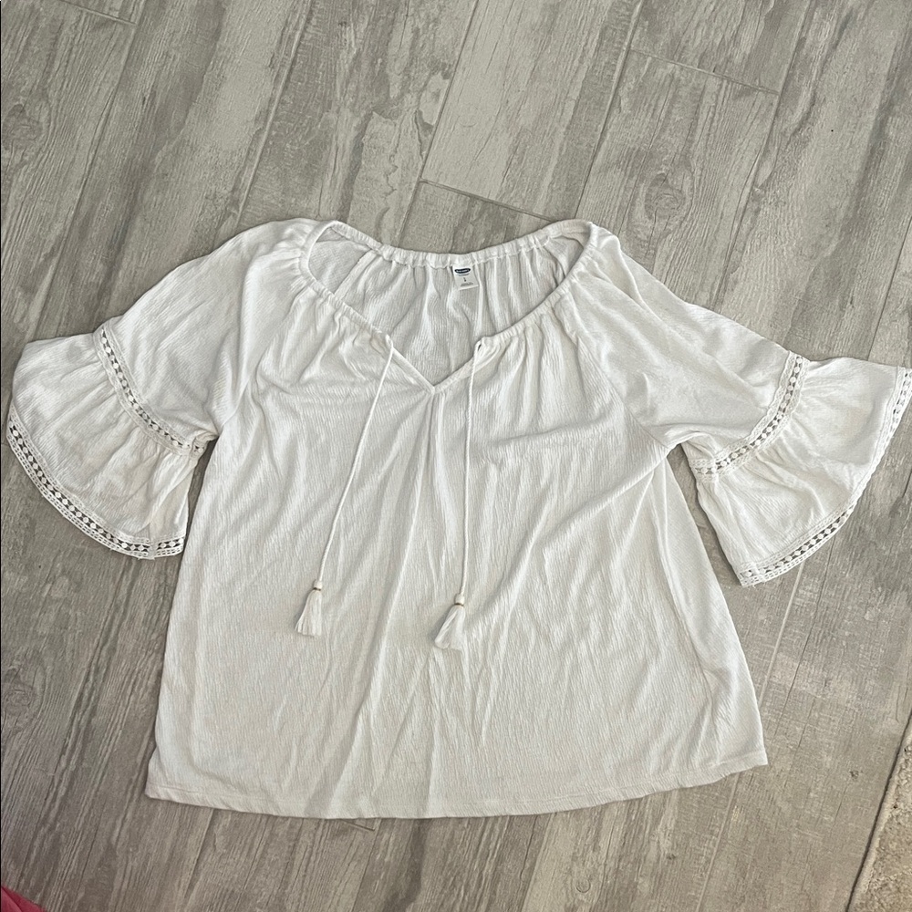 Old Navy Women's Cream Blouse with Tassels